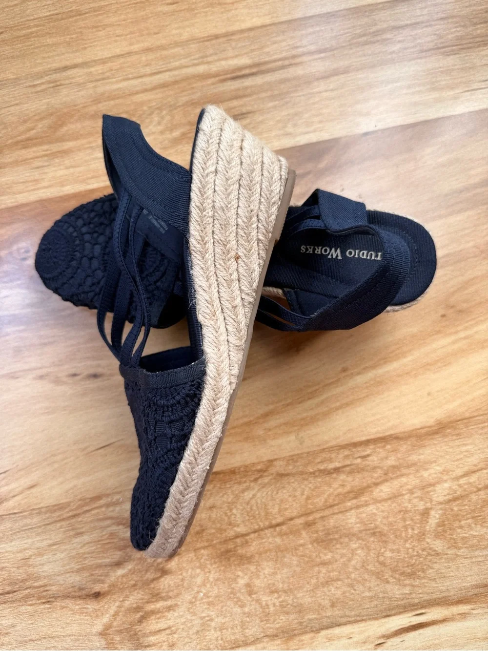 Studio Works Black Crochet Espadrille Slingback Flats